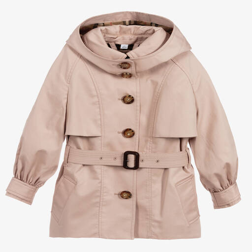 Burberry-معطف ترانشكوت قطن تويل لون زهري للبنات | Childrensalon Outlet