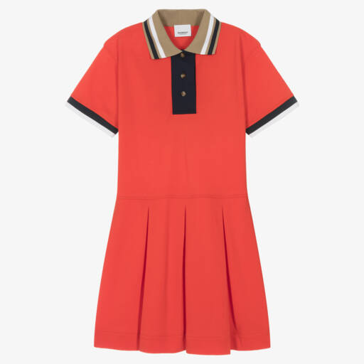 Burberry-Платье из хлопка алого цвета для девочек | Childrensalon Outlet