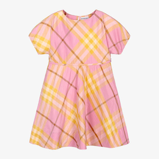 Burberry-Girls Silk Dress in Pink Check | Childrensalon Outlet