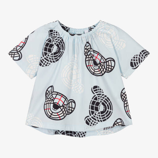 Burberry-Girls Sky Blue Bear Motif Top | Childrensalon Outlet