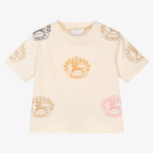 Burberry-Girls Soft Ivory Logo Tee | Childrensalon Outlet
