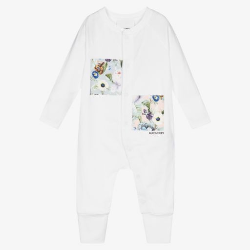 Burberry-Girls White Cotton Baby Romper | Childrensalon Outlet