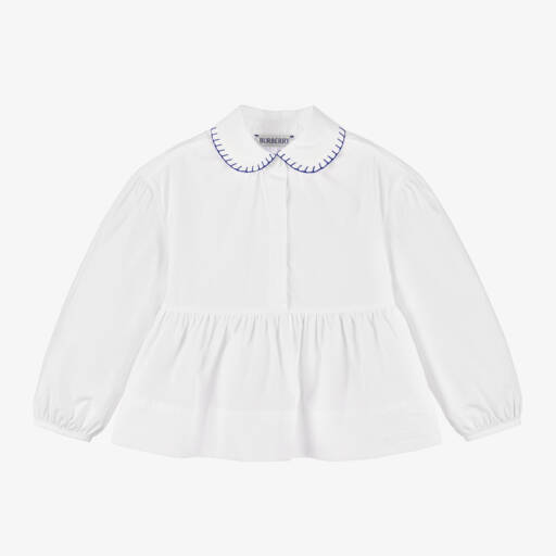 Burberry-Girls White Cotton Peplum Shirt | Childrensalon Outlet