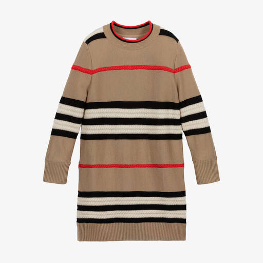 Burberry-Icon Stripe Cashmere Dress | Childrensalon Outlet