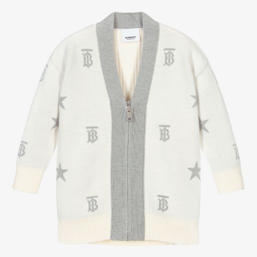 Burberry-كارديغان صوف لون عاجي للبنات | Childrensalon Outlet