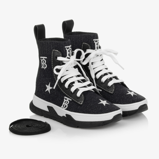Burberry-ترينرز جوارب قماش وجلد لون كحلي | Childrensalon Outlet