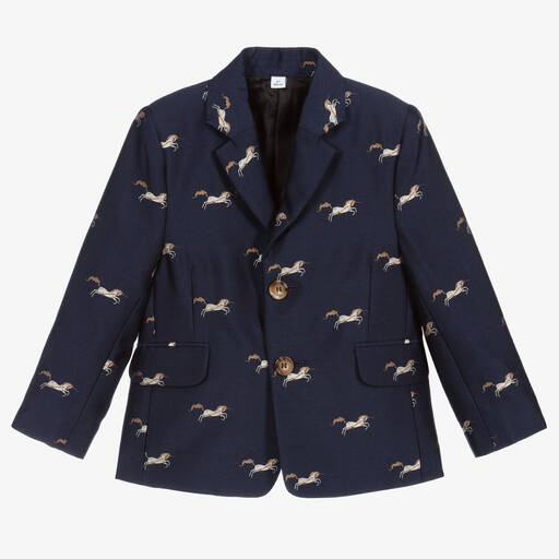 Burberry-Navy Blue Wool & Silk Blazer | Childrensalon Outlet