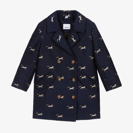 Burberry-Navy Blue Wool & Silk Coat | Childrensalon Outlet
