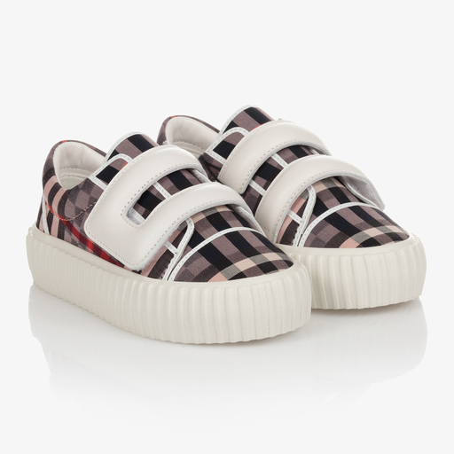 Burberry-Pink Checked Canvas Trainers | Childrensalon Outlet