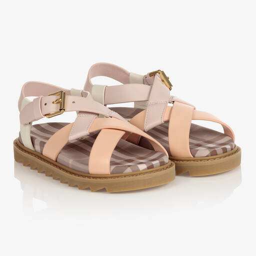 Burberry-Pink Leather Sandals | Childrensalon Outlet