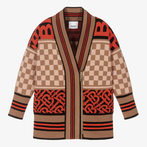 Burberry-Red Montage Logo Cardigan | Childrensalon Outlet