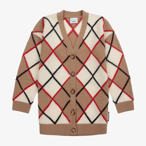Burberry-Бежевый кардиган с узором «ромбики» для подростков | Childrensalon Outlet