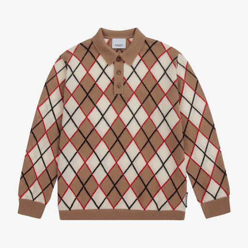 Burberry-Teen Beige Argyle Sweater | Childrensalon Outlet