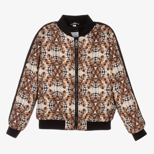 Burberry-Teen Beige Satin Bomber Jacket | Childrensalon Outlet