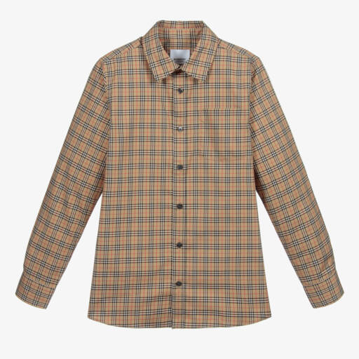 Burberry-Teen Boys Beige Microcheck Shirt | Childrensalon Outlet