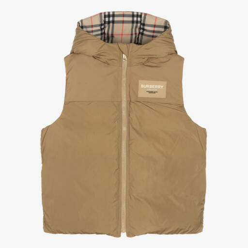 Burberry-Teen Boys Beige Plaid Reversible Vest | Childrensalon Outlet
