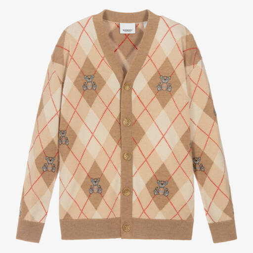 Burberry-Teen Boys Beige Woolen Cardigan | Childrensalon Outlet