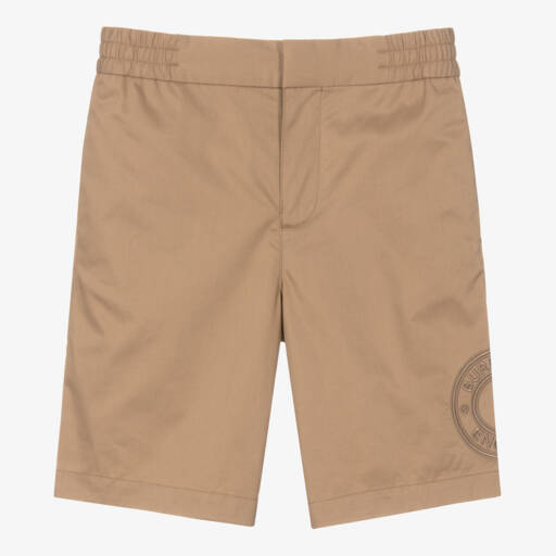 Burberry-Teen Boys Cotton Beige Logo Shorts | Childrensalon Outlet
