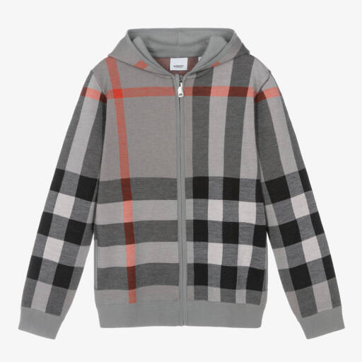 Burberry-Подростковая серая шерстяная клетчатая толстовка для мальчиков | Childrensalon Outlet