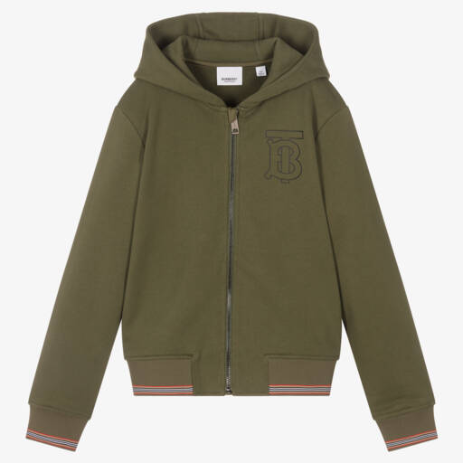 Burberry-Teen Boys Khaki Hooded Zip-Up | Childrensalon Outlet