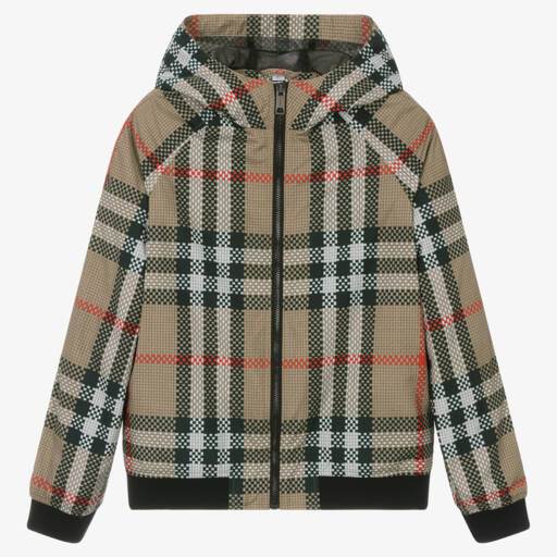 Burberry-جاكيت بغطاء رأس بنمط مربعات واسع للأولاد المراهقين | Childrensalon Outlet