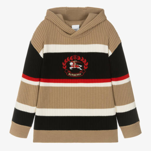 Burberry-Teen Boys Ribbed Wool Hooded Pullover | Childrensalon Outlet