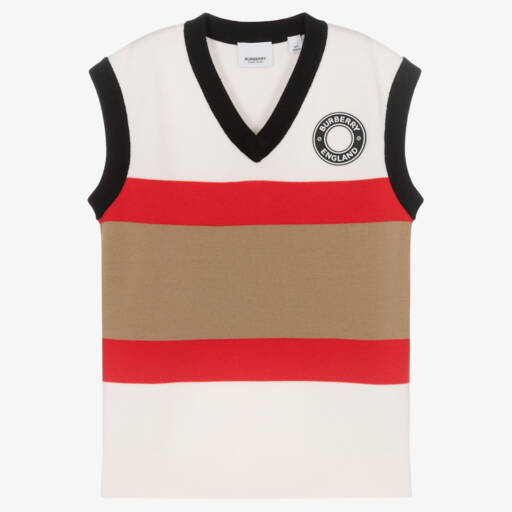 Burberry-توب فيست صوف محبوك تينز ولادي لون عاجي وبيج | Childrensalon Outlet