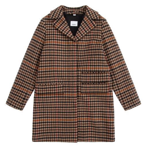 Burberry-Teen Brown Check Logo Coat | Childrensalon Outlet