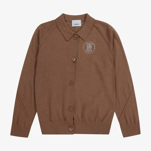 Burberry-Teen Brown Logo Cardigan | Childrensalon Outlet