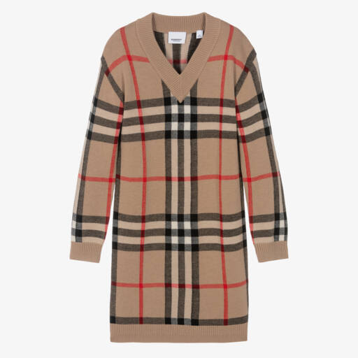 Burberry-فستان محبوك دافئ بنقشة مربعات للبنات المراهقات | Childrensalon Outlet