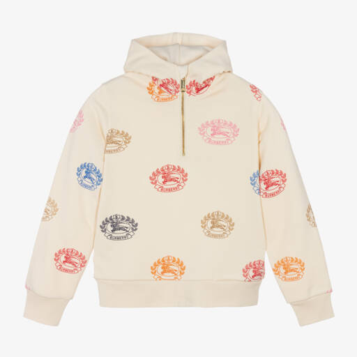 Burberry-Teen Girls Ivory Logo Cotton Hoodie | Childrensalon Outlet