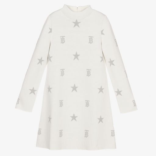 Burberry-Robe ivoire en laine Ado fille | Childrensalon Outlet