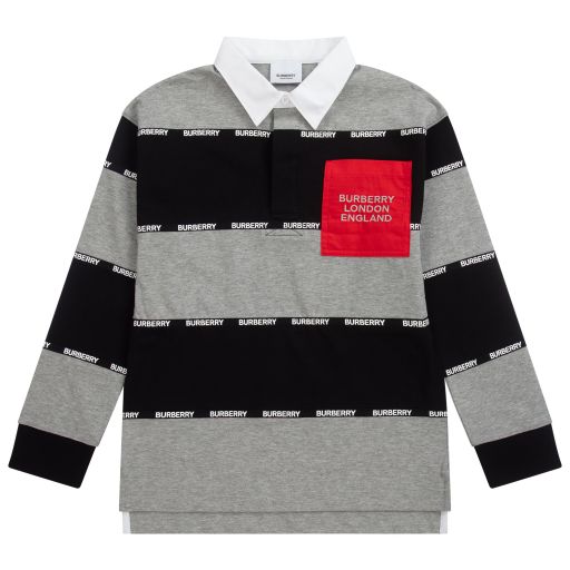 Burberry-Teen Grey & Black Polo Shirt | Childrensalon Outlet
