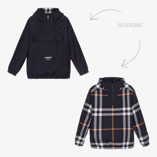 Burberry-Teen Navy Blue Reversible Coat | Childrensalon Outlet