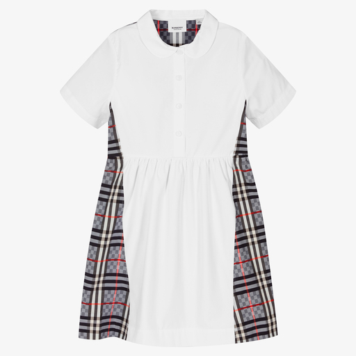 Burberry-Белое платье в клетку для подростков | Childrensalon Outlet