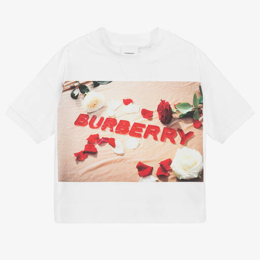 Burberry-Teen White Logo T-Shirt | Childrensalon Outlet