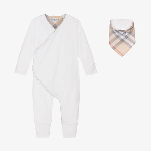Burberry-Белый подарочный набор из хлопка с комбинезоном | Childrensalon Outlet