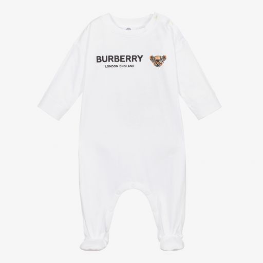Burberry-Grenouillère blanche en coton | Childrensalon Outlet