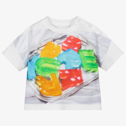 Burberry-Weißes Baby-T-Shirt mit Fruchtgummi-Logo  | Childrensalon Outlet