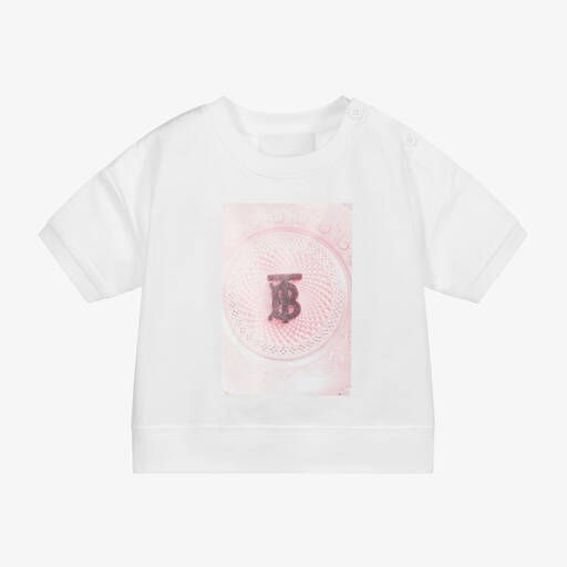Burberry-White & Pink Logo Baby T-Shirt | Childrensalon Outlet