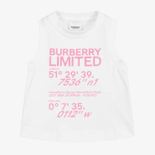 Burberry-تيشيرت قطن جيرسي لون أبيض وزهري للبنات | Childrensalon Outlet
