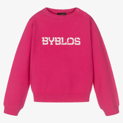 Byblos-Girls Pink Knitted Logo Sweater | Childrensalon Outlet