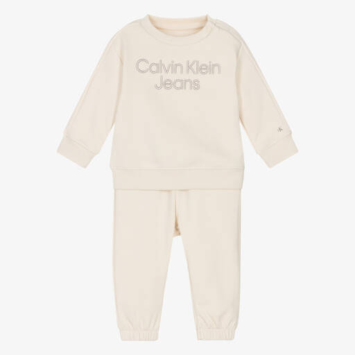 Calvin Klein- بدلة رياضية قطن جيرسي لون عاجي للأطفال | Childrensalon Outlet
