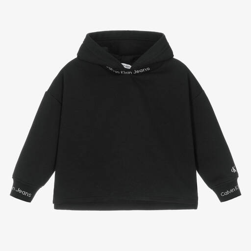 Calvin Klein-Black Cotton Jersey Hoodie | Childrensalon Outlet