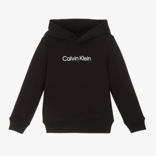 Calvin Klein-Black Cotton Jersey Hoodie | Childrensalon Outlet