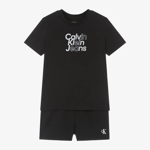 Calvin Klein-Black Cotton Jersey Pyjamas  | Childrensalon Outlet