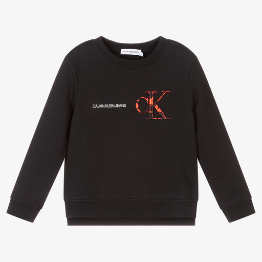 Calvin Klein Jeans-Black Cotton Logo Sweatshirt | Childrensalon Outlet