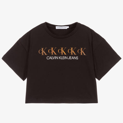 Calvin Klein Jeans-Black Cotton Logo T-Shirt | Childrensalon Outlet