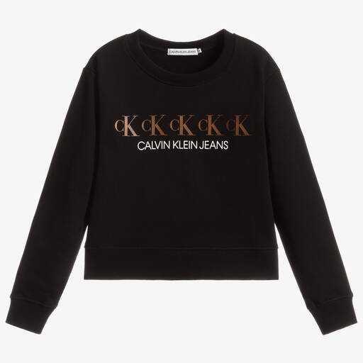 Calvin Klein Jeans-Black Cotton Sweatshirt | Childrensalon Outlet