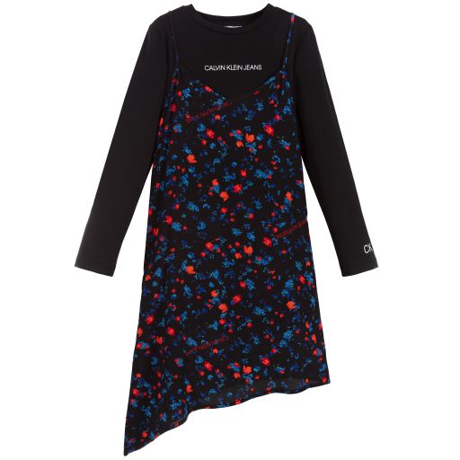 Calvin Klein Jeans-Black Floral Dress Set | Childrensalon Outlet